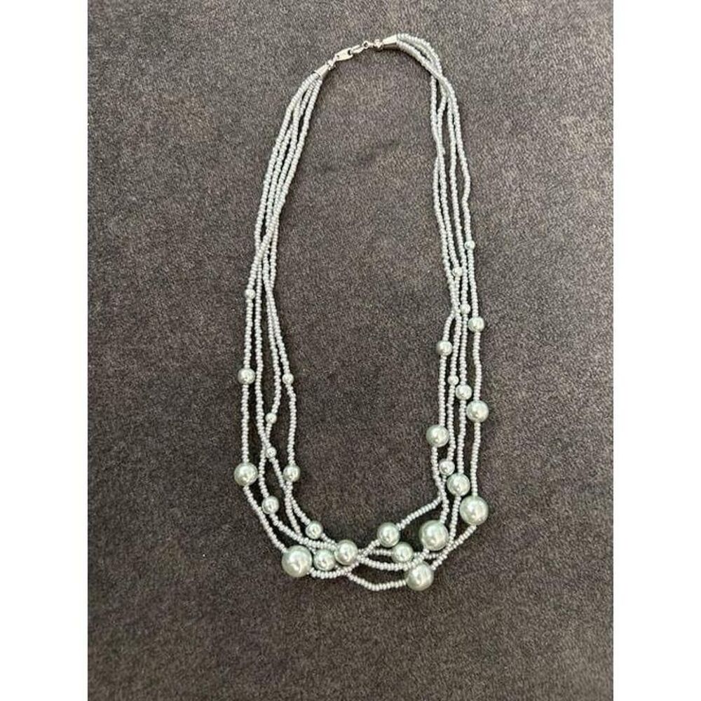 Crown Trifari Vintage grey plastic pearls beads‎ Necklace